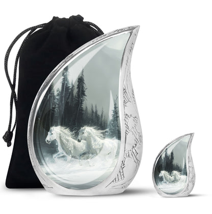 White Personalized Horse Cremation Urn for Human Ashes - 10-inch, 200 cu in - Yatskia