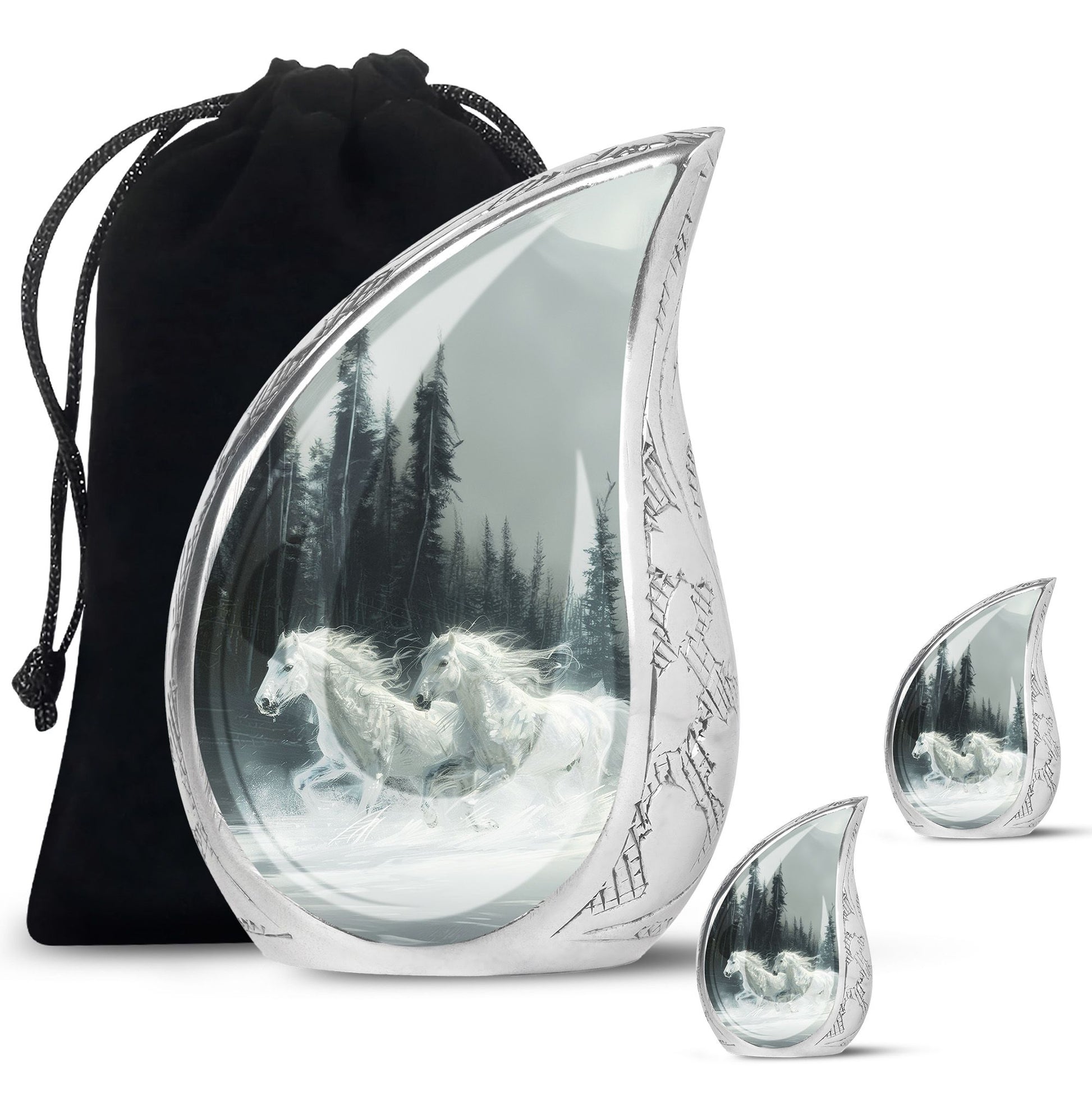 White Horse & Snow Urn - Urns For Human Ashes Adult Large