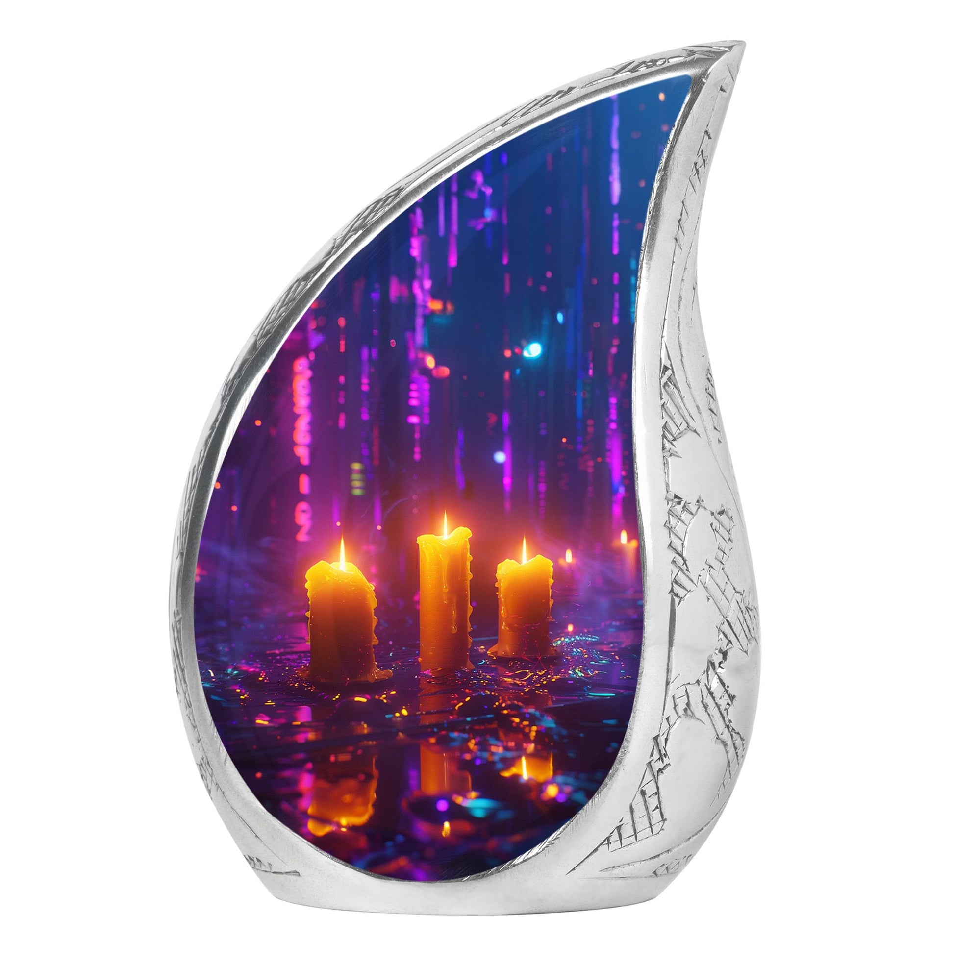 Neon City Memorial Urn For Females - Glowing Candles Cremation Urn
