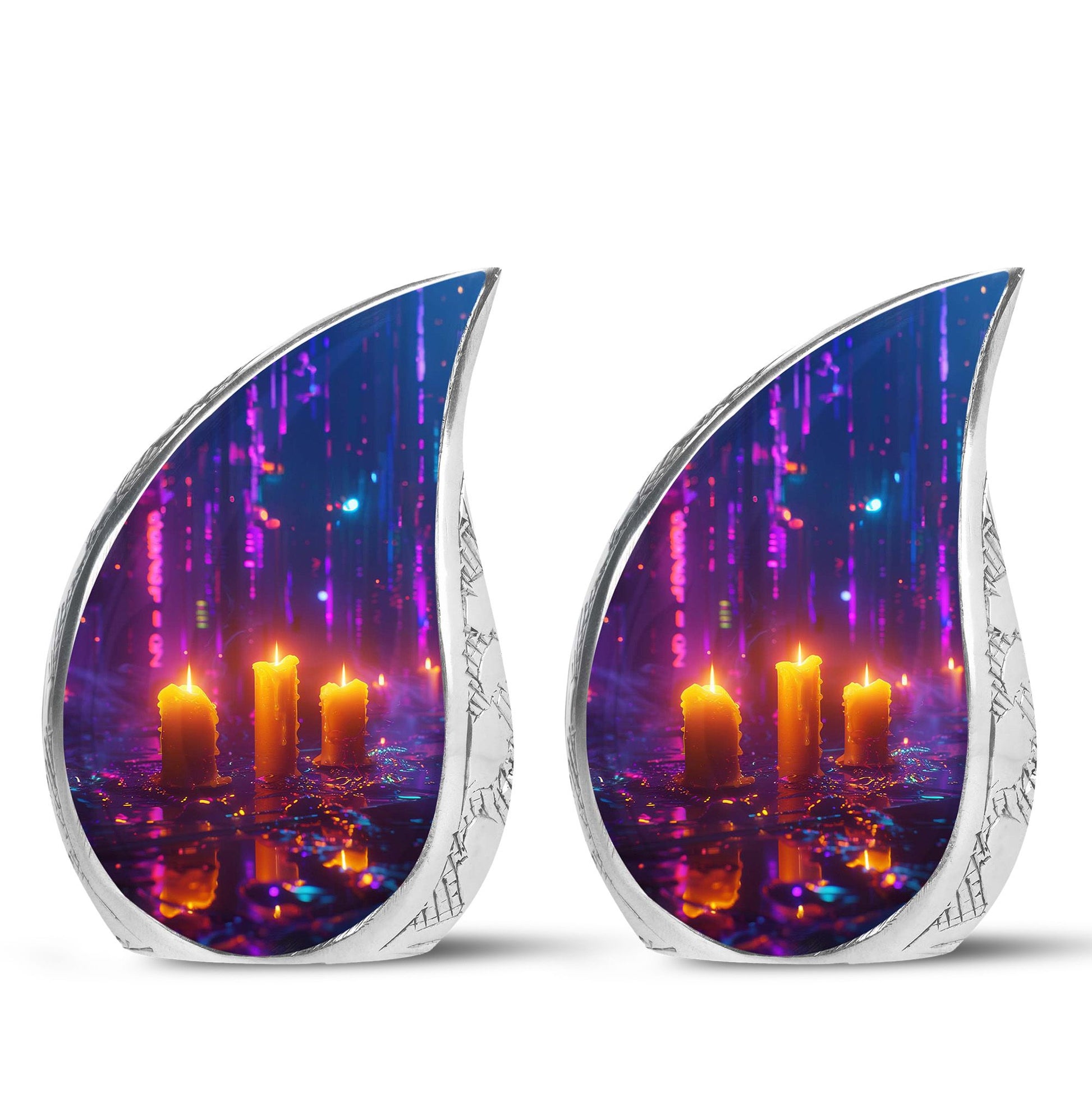 Neon City Memorial Urn For Females - Glowing Candles Cremation Urn
