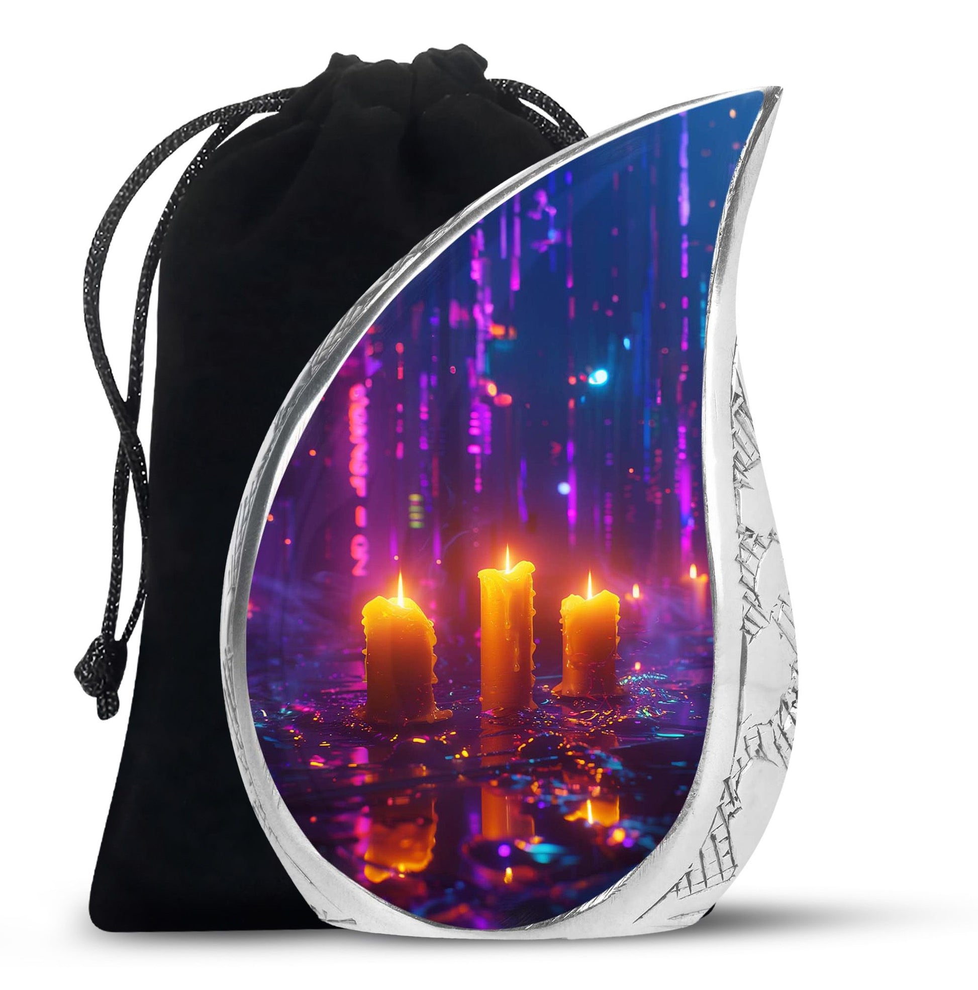 Neon City Memorial Urn For Females - Glowing Candles Cremation Urn
