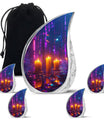 Neon City Memorial Urn For Females - Glowing Candles Cremation Urn