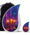 Neon City Memorial Urn For Females - Glowing Candles Cremation Urn
