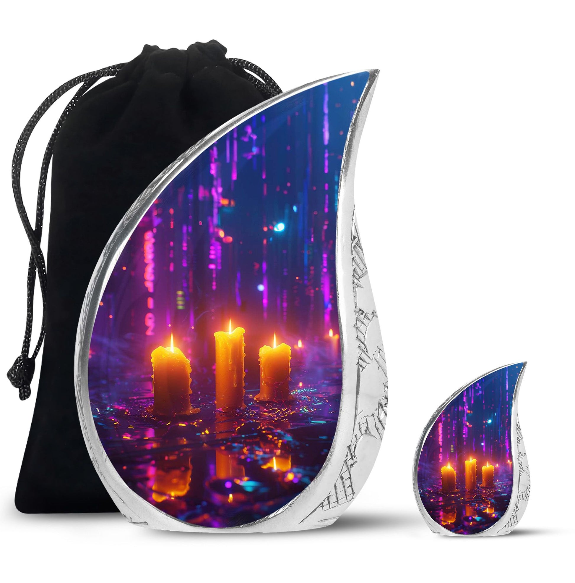 Neon City Memorial Urn For Females - Glowing Candles Cremation Urn