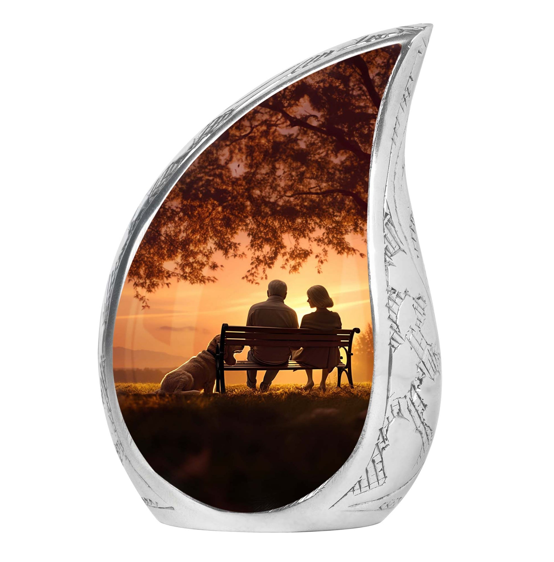 Old Couple Sitting On A Bench - Elderly Urn Memorial For Grandparents