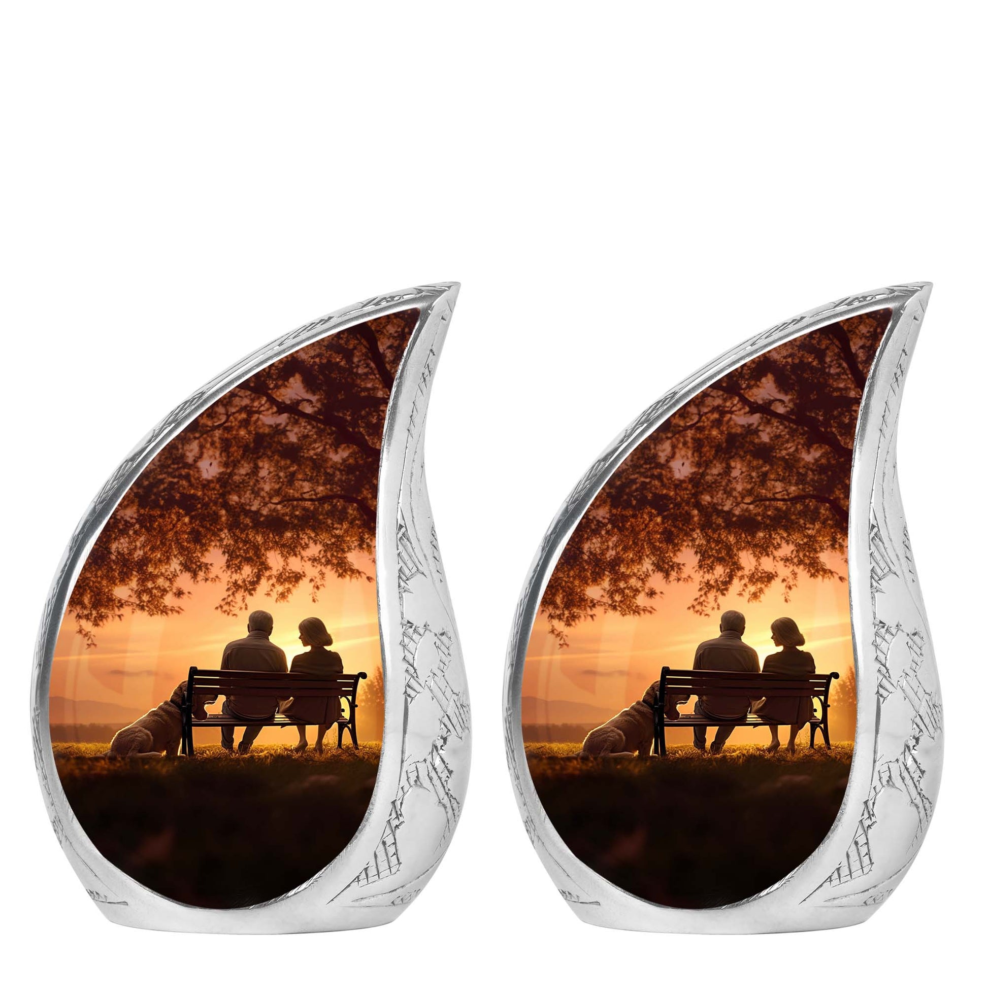 Old Couple Sitting On A Bench - Elderly Urn Memorial For Grandparents