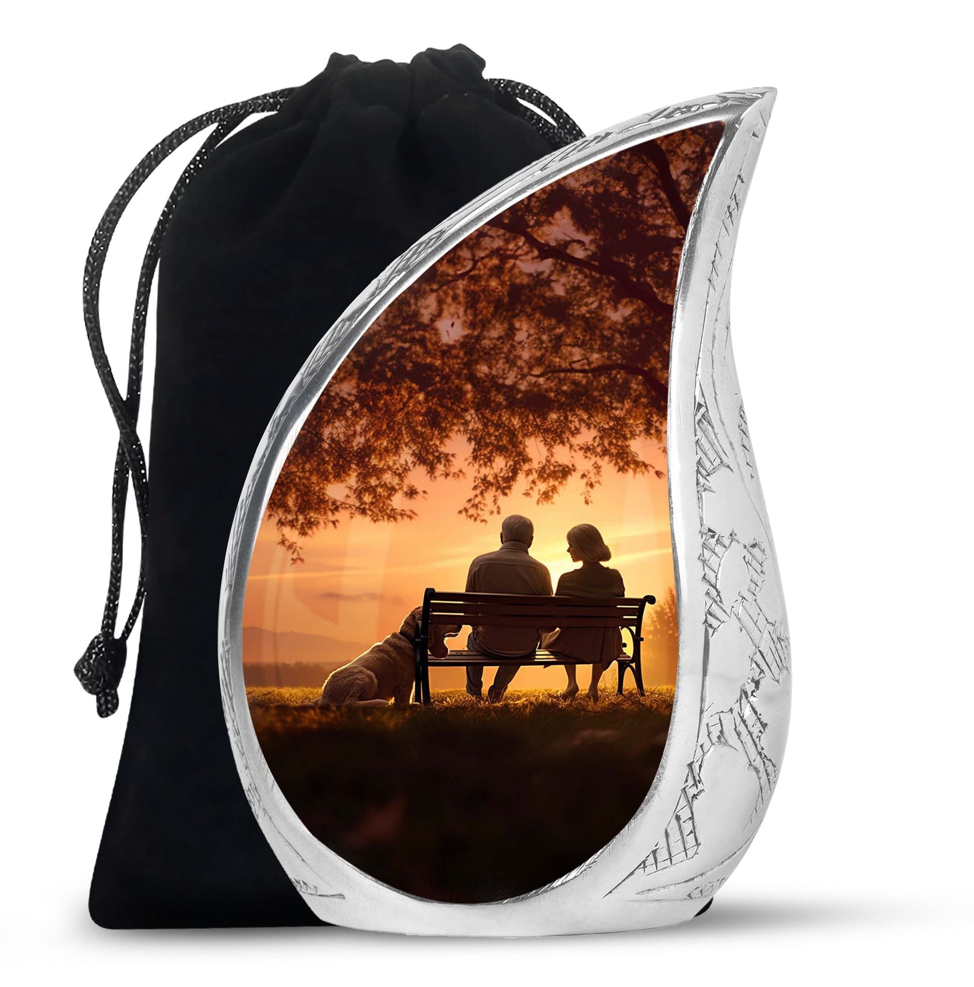 Old Couple Sitting On A Bench - Elderly Urn Memorial For Grandparents