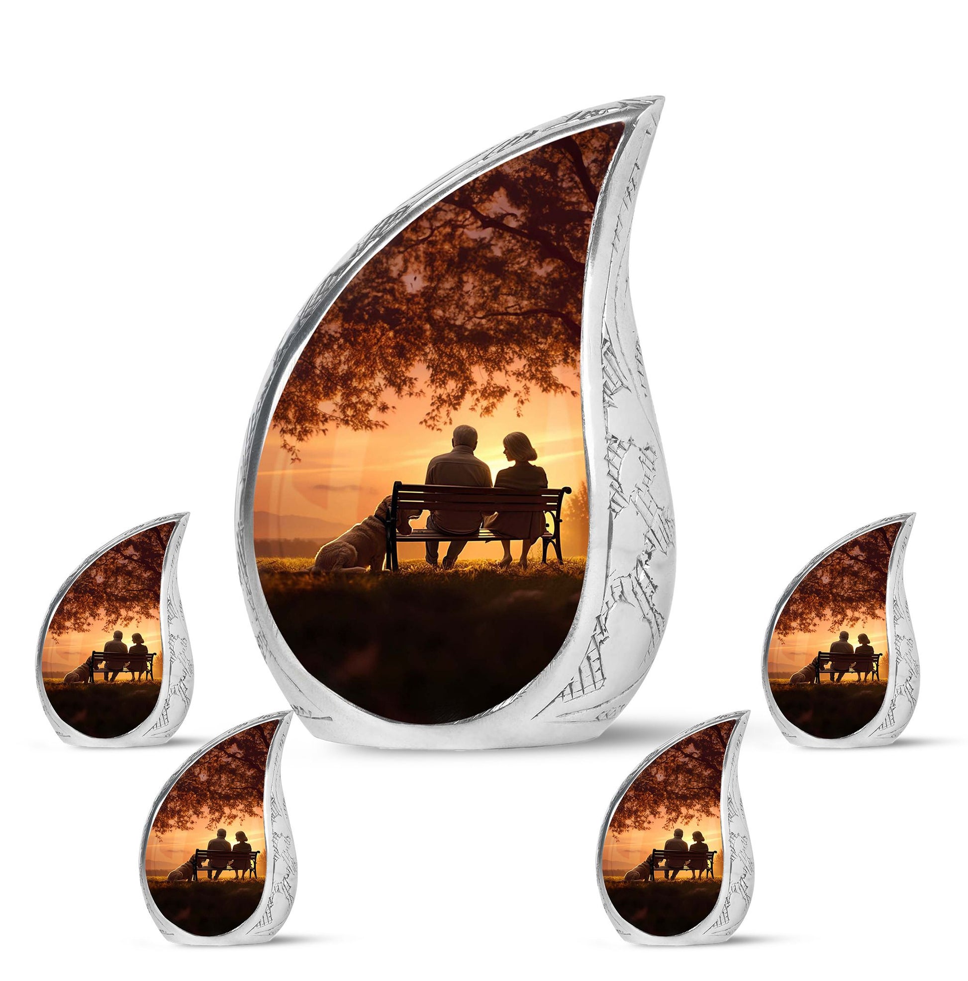 Old Couple Sitting On A Bench - Elderly Urn Memorial For Grandparents