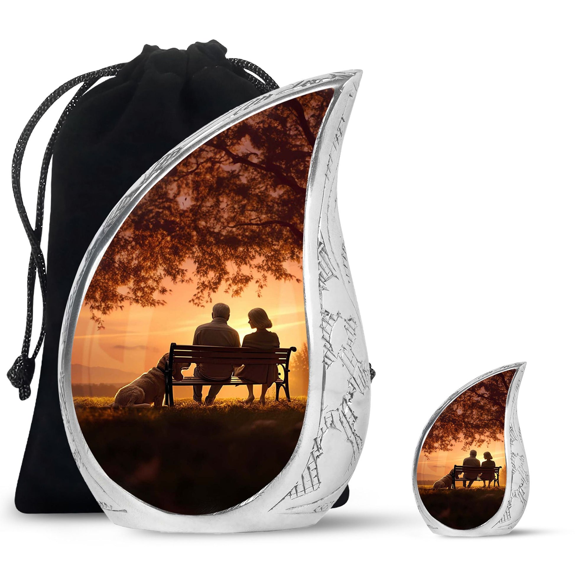 Old Couple Sitting On A Bench - Elderly Urn Memorial For Grandparents