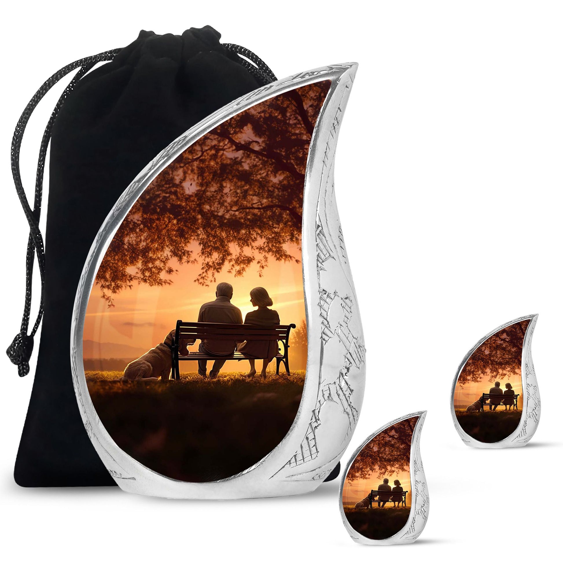 Old Couple Sitting On A Bench - Elderly Urn Memorial For Grandparents