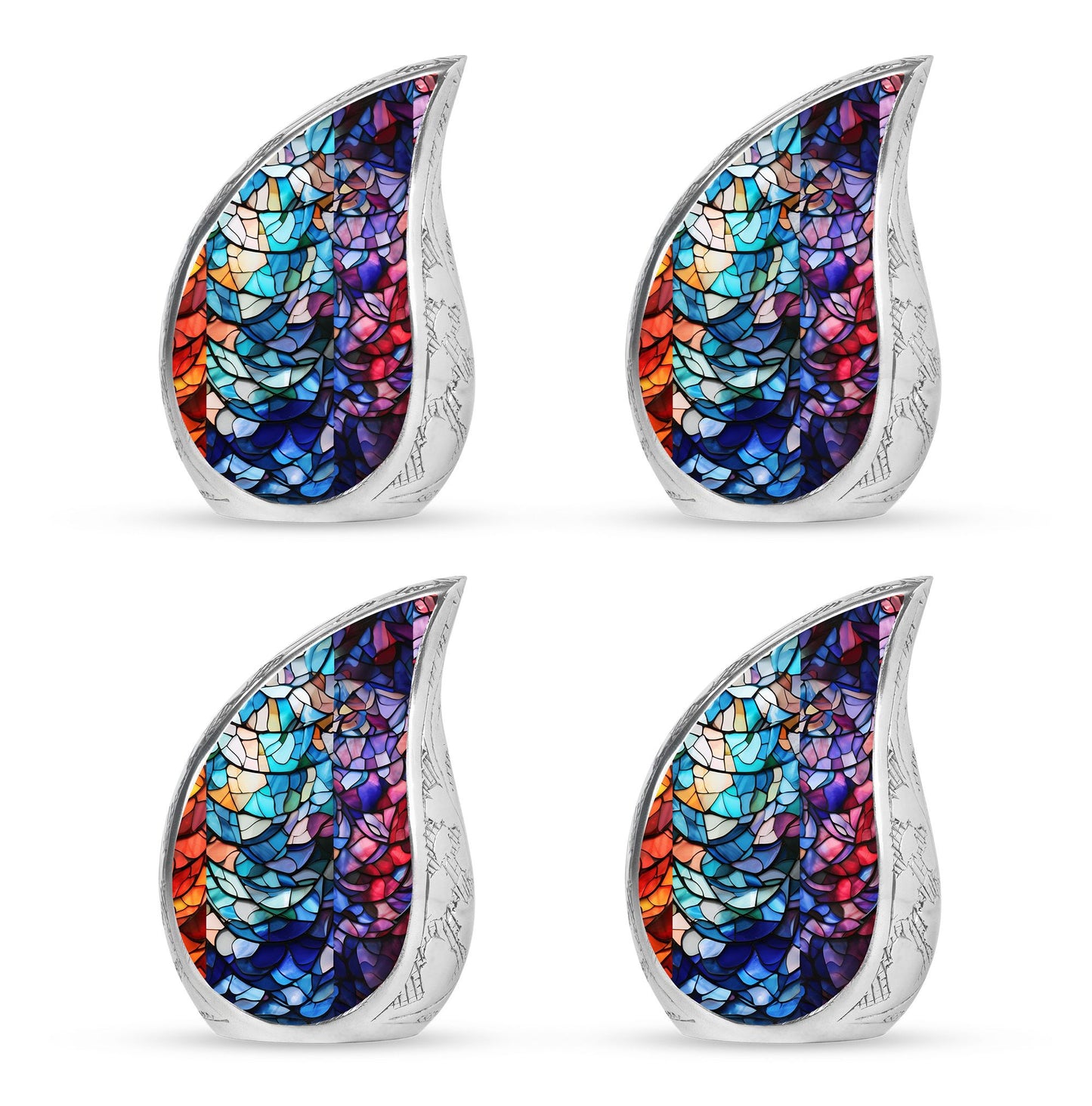 Stained Glass Urn for Human Ashes, Blue Purple Red Mosaic, Cremation Urn