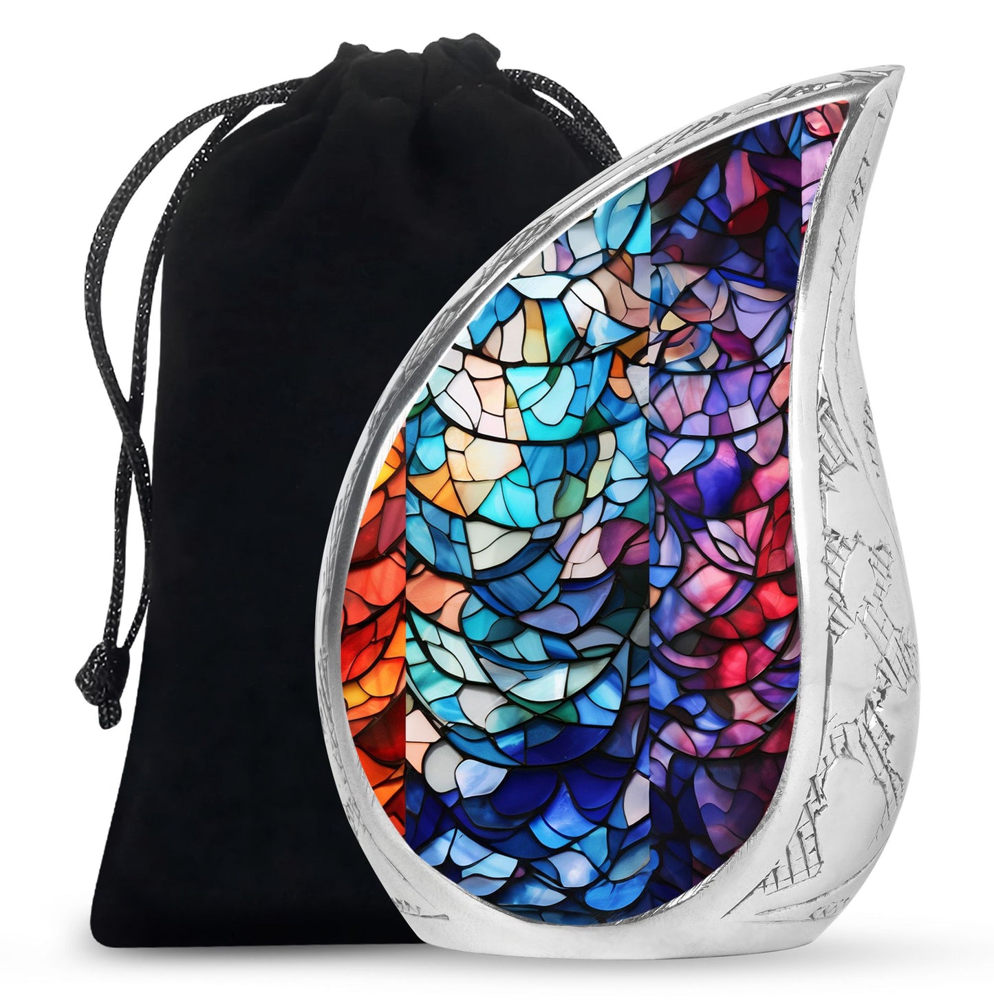 Stained Glass Urn for Human Ashes, Blue Purple Red Mosaic, Cremation Urn