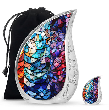 Stained Glass Urn for Human Ashes, Blue Purple Red Mosaic, Cremation Urn
