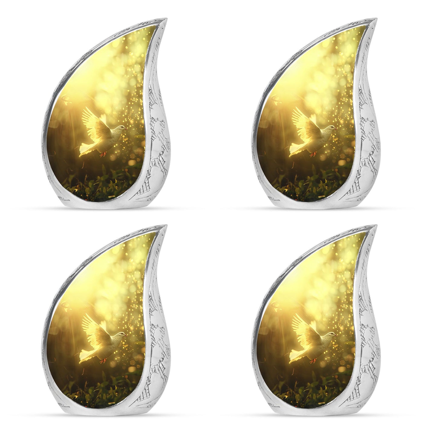 Bird Urn for Human Ashes, White Dove Through Golden Sparkling Light, Memorial Urn