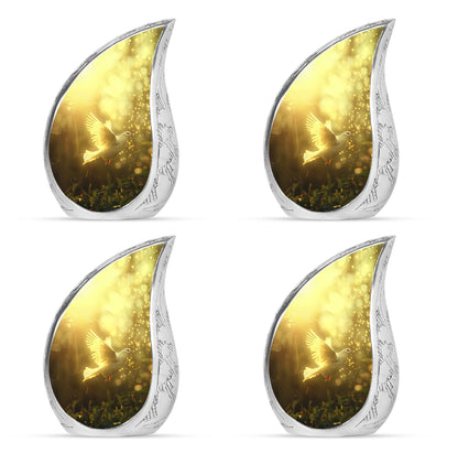 Bird Urn for Human Ashes, White Dove Through Golden Sparkling Light, Memorial Urn