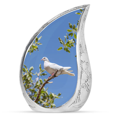 White Personalized Bird Keepsake Urn for Mom - 10-inch, 200 cu in - Yatskia