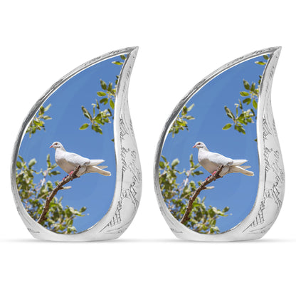 White Personalized Bird Keepsake Urn for Mom - 10-inch, 200 cu in - Yatskia