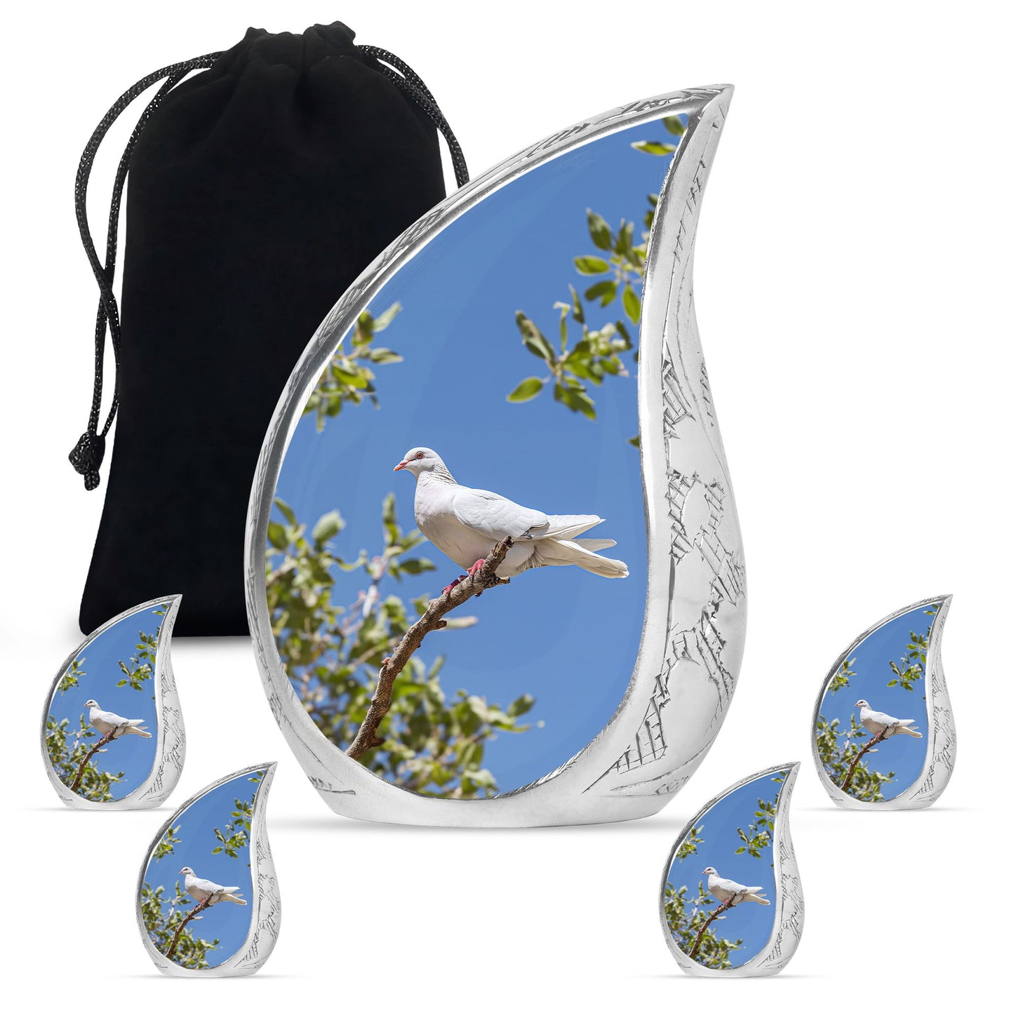 White Personalized Bird Keepsake Urn for Mom - 10-inch, 200 cu in - Yatskia