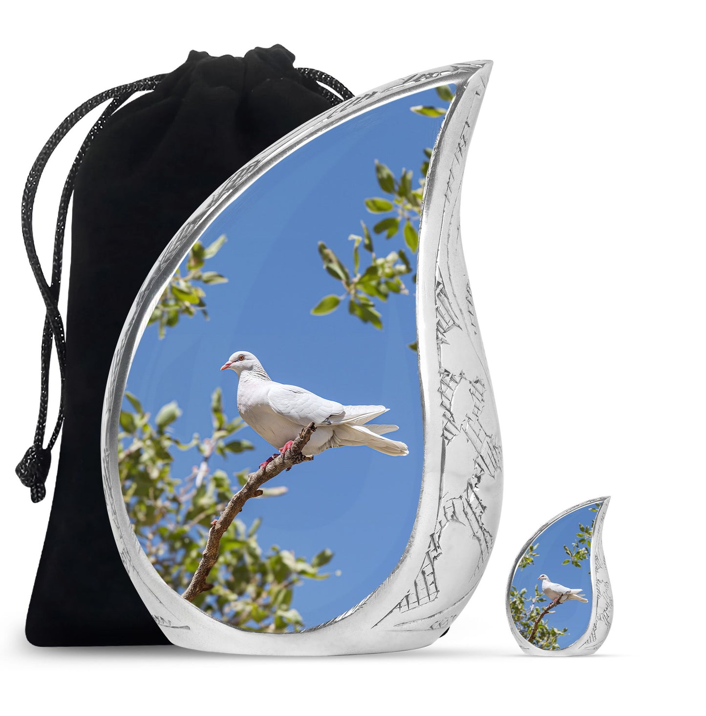 White Personalized Bird Keepsake Urn for Mom - 10-inch, 200 cu in - Yatskia