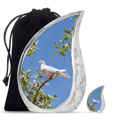 White Personalized Bird Keepsake Urn for Mom - 10-inch, 200 cu in - Yatskia