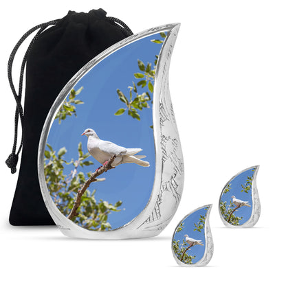 White Personalized Bird Keepsake Urn for Mom - 10-inch, 200 cu in - Yatskia