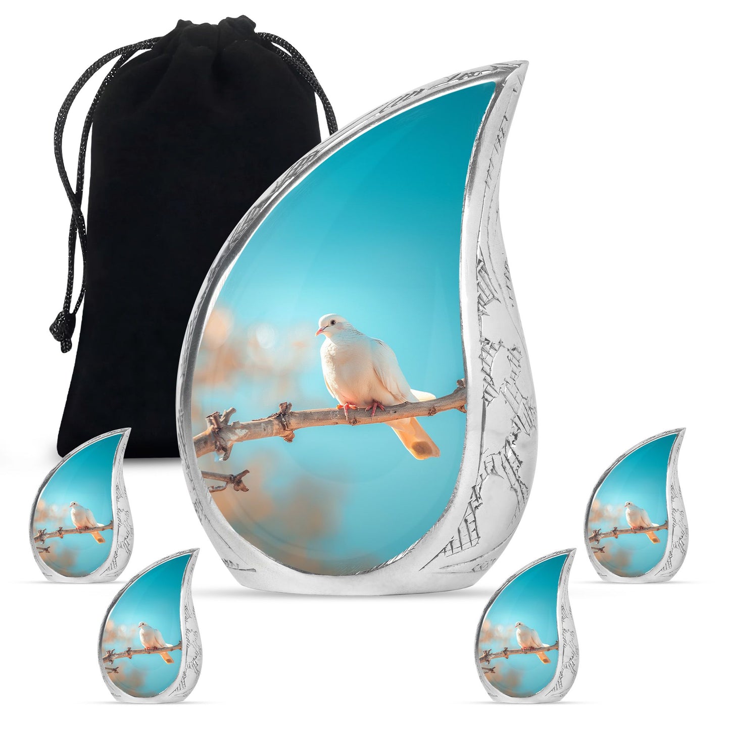 Blue Personalized Bird Cremation Urn for Men and Women - 10-inch, 200 cu in - Yatskia