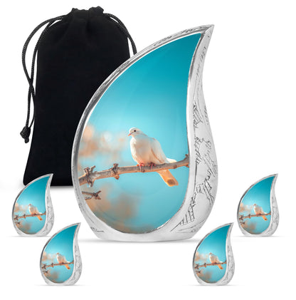 Blue Personalized Bird Cremation Urn for Men and Women - 10-inch, 200 cu in - Yatskia