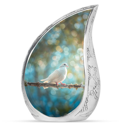 White Personalized Bird Cremation Urn for Adult - 10-inch, 200 cu in - Yatskia