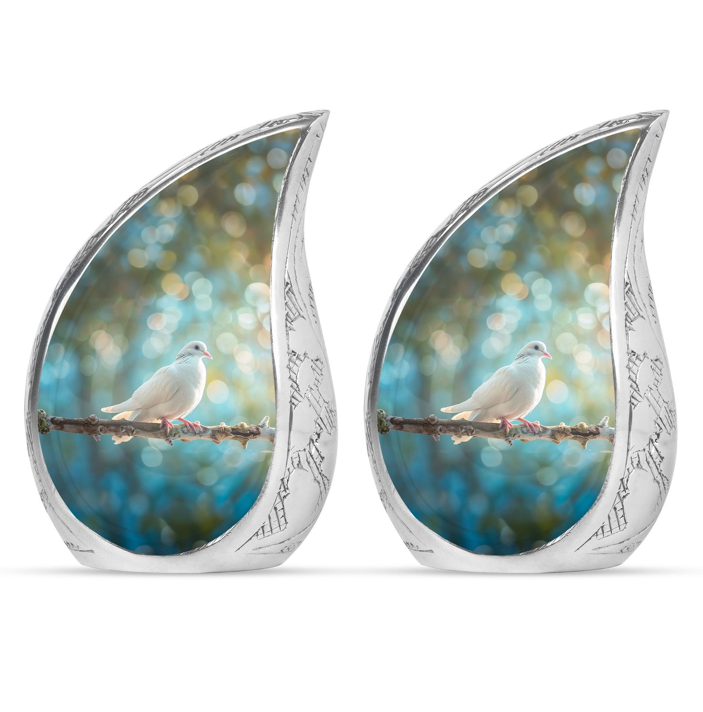White Personalized Bird Cremation Urn for Adult - 10-inch, 200 cu in - Yatskia