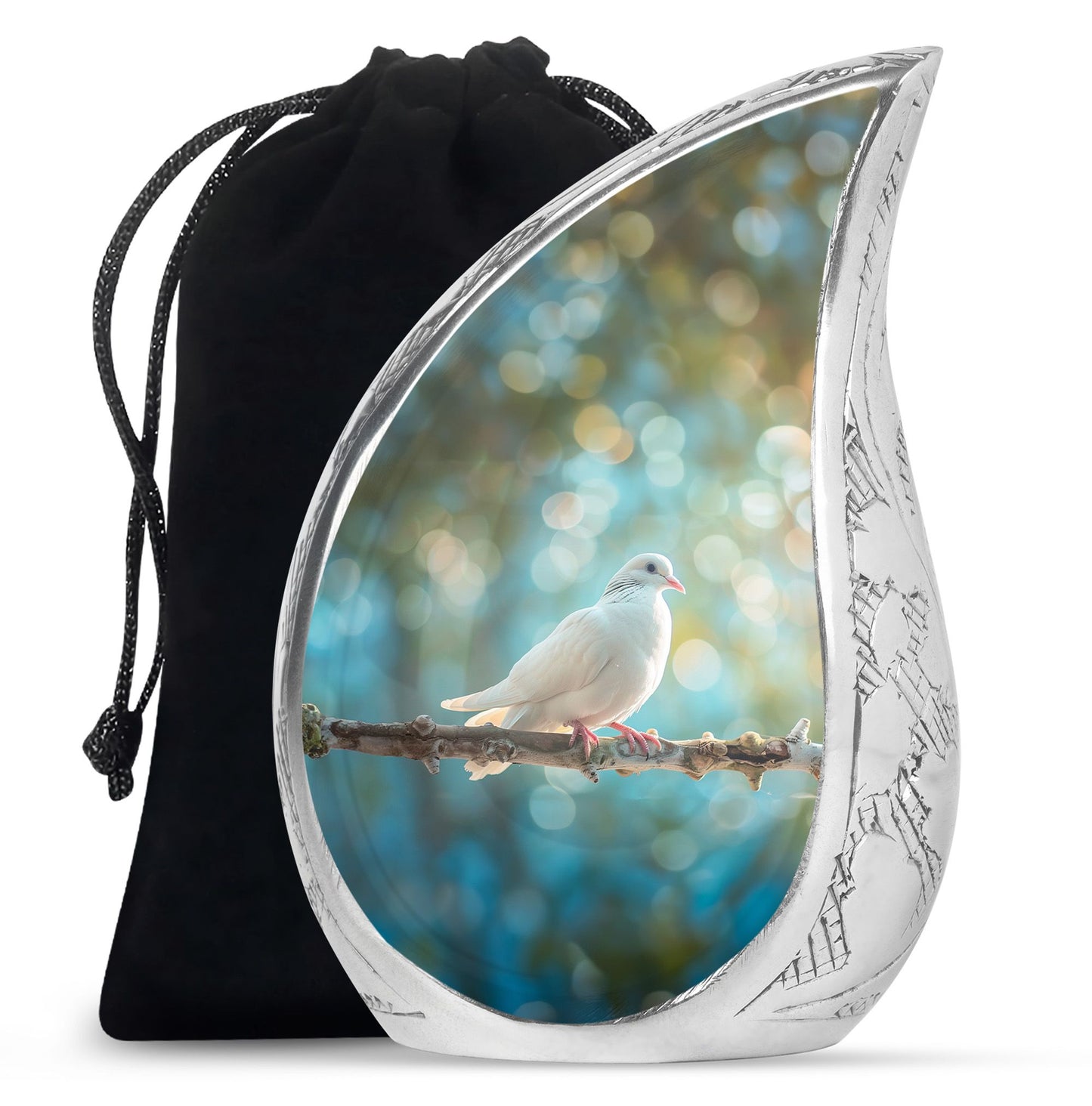 White Personalized Bird Cremation Urn for Adult - 10-inch, 200 cu in - Yatskia