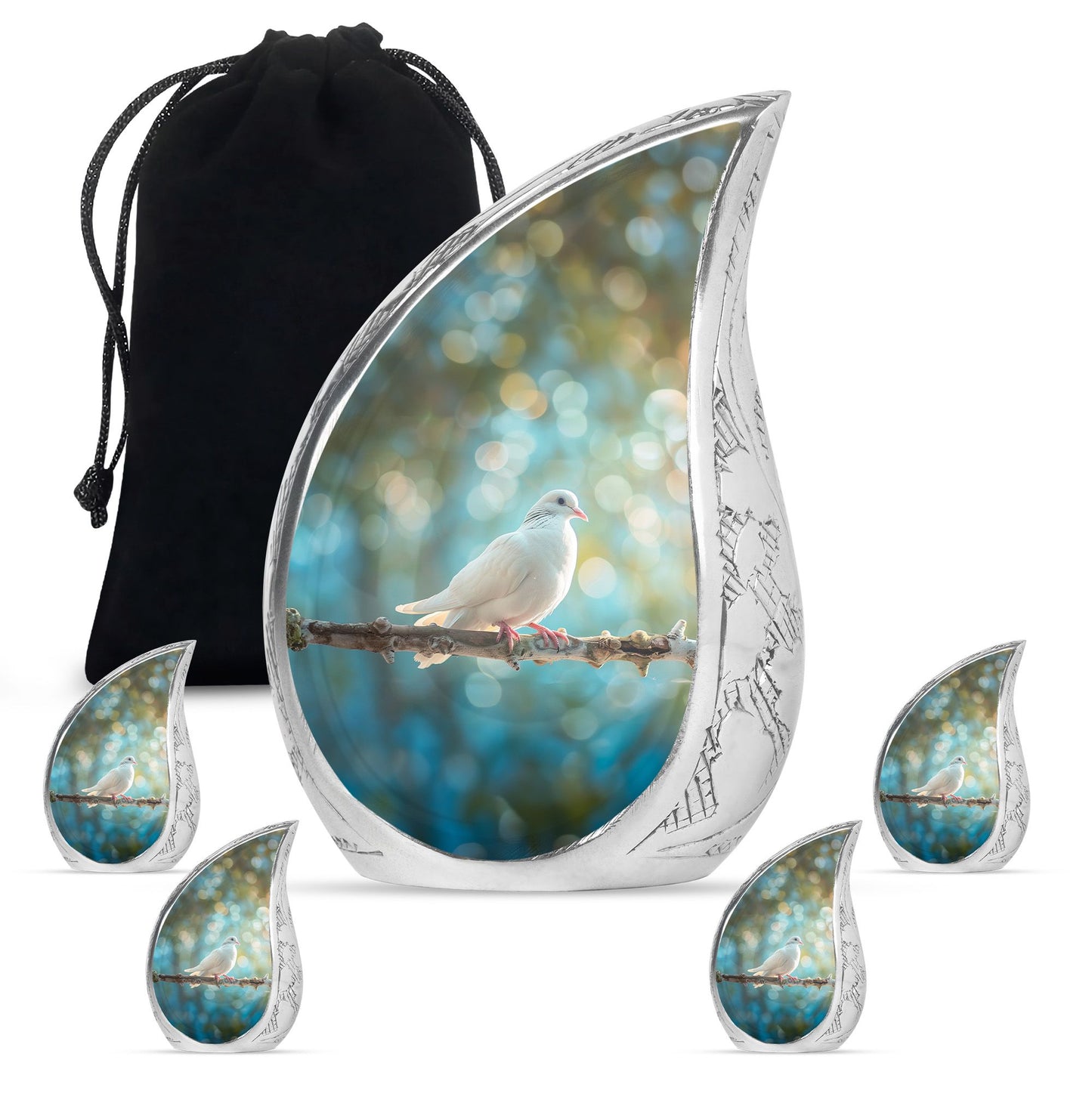 White Personalized Bird Cremation Urn for Adult - 10-inch, 200 cu in - Yatskia
