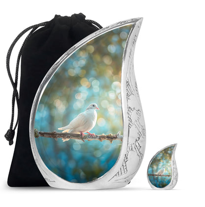 White Personalized Bird Cremation Urn for Adult - 10-inch, 200 cu in - Yatskia