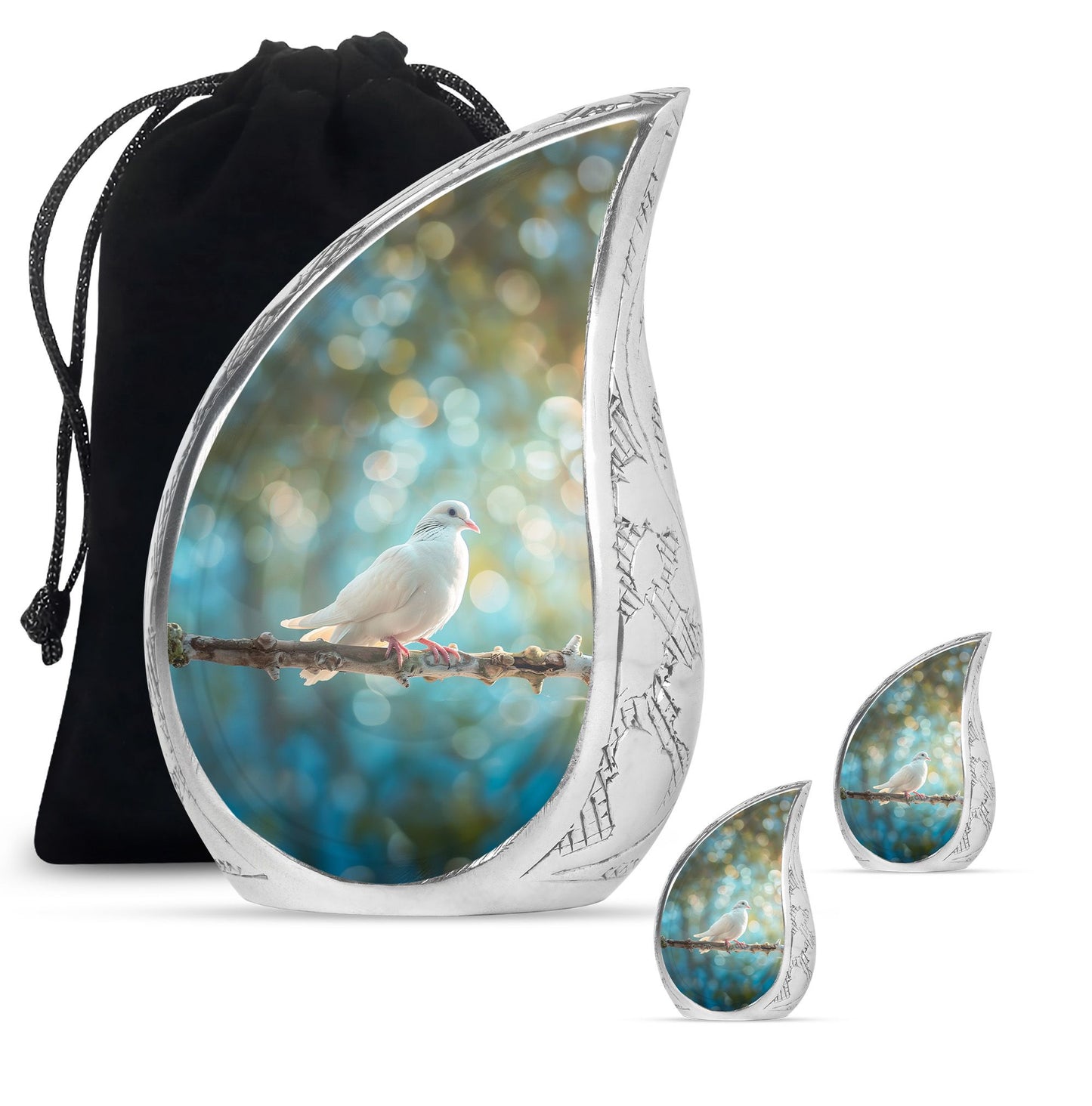 White Personalized Bird Cremation Urn for Adult - 10-inch, 200 cu in - Yatskia