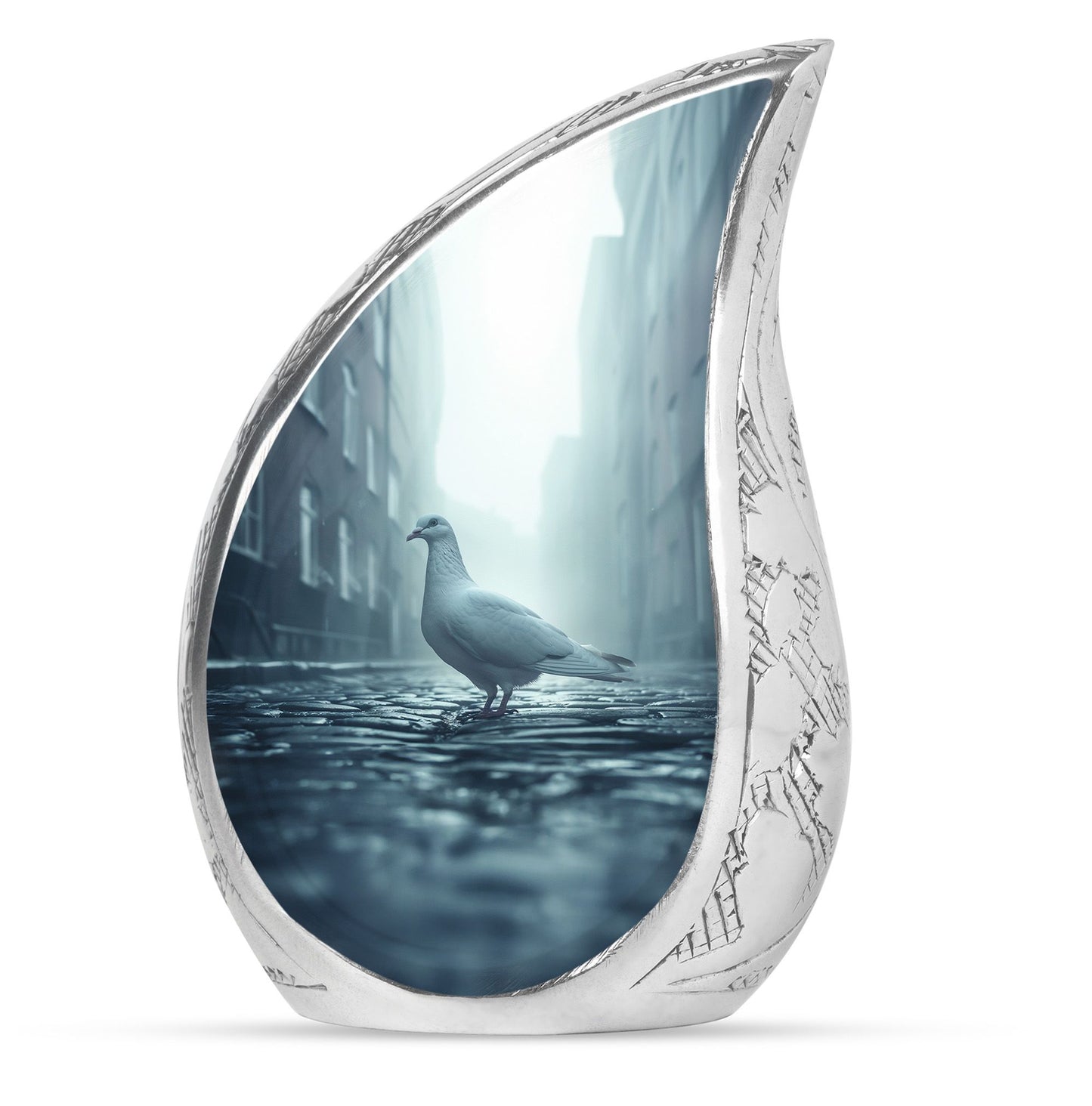 White Personalized Bird Memorial Urn for Human Ashes - 10-inch, 200 cu in - Yatskia
