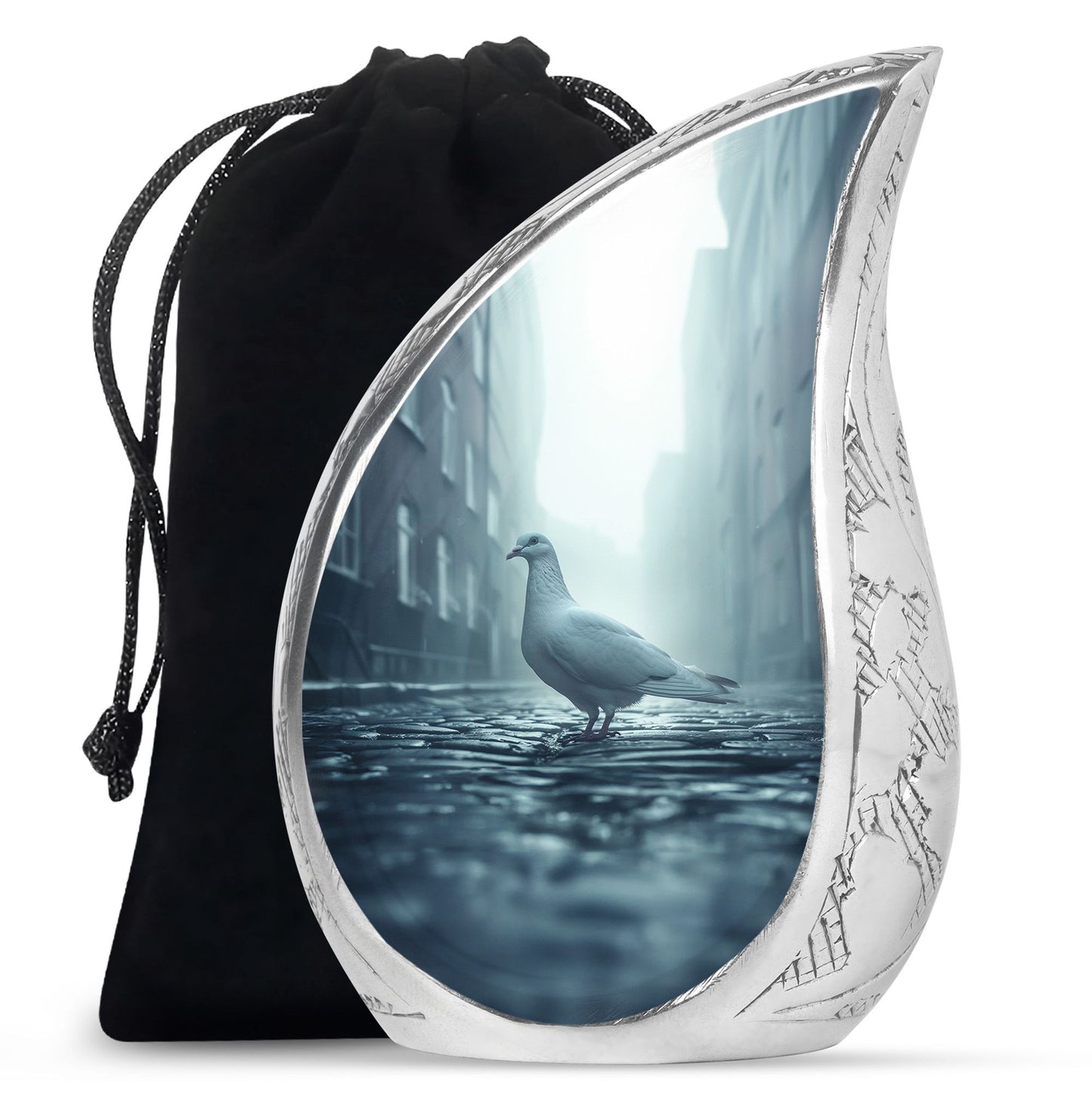 White Personalized Bird Memorial Urn for Human Ashes - 10-inch, 200 cu in - Yatskia