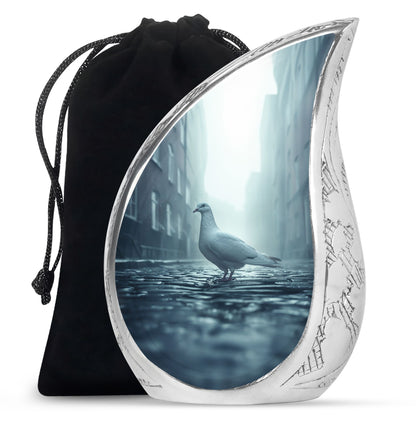 White Personalized Bird Memorial Urn for Human Ashes - 10-inch, 200 cu in - Yatskia