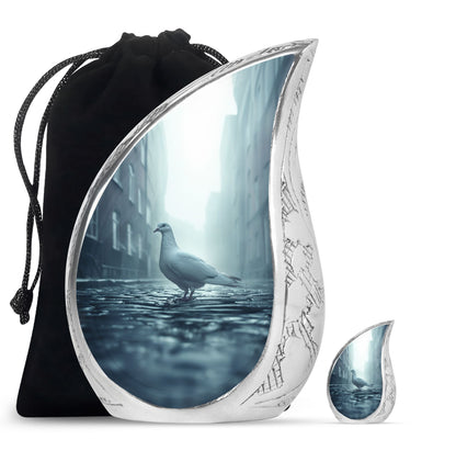 White Personalized Bird Memorial Urn for Human Ashes - 10-inch, 200 cu in - Yatskia