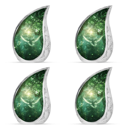 Bird Urn for Human Ashes, White Dove Through Glowing Forest, Green Memorial Urn