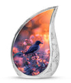 Solitary Bird Urn For Cremation Ashes - Pink Floral Urn For Funeral
