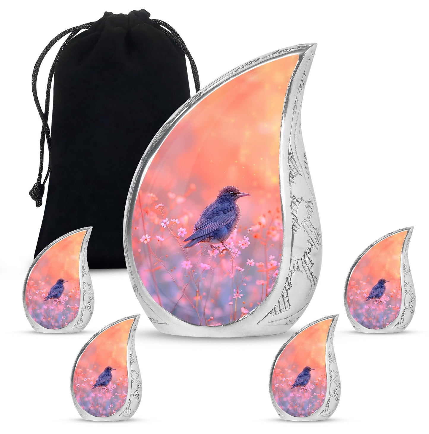 Pink Personalized Bird Cremation Urn for Women - 10-inch, 200 cu in - Yatskia