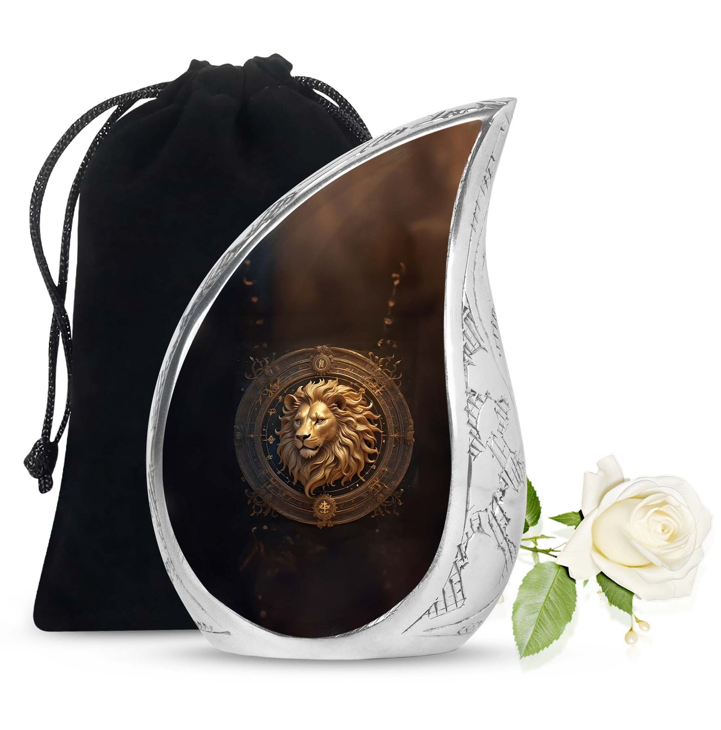 Personalized Lion Memorial Urn for Human Ashes - 10-inch, 200 cu in - Yatskia