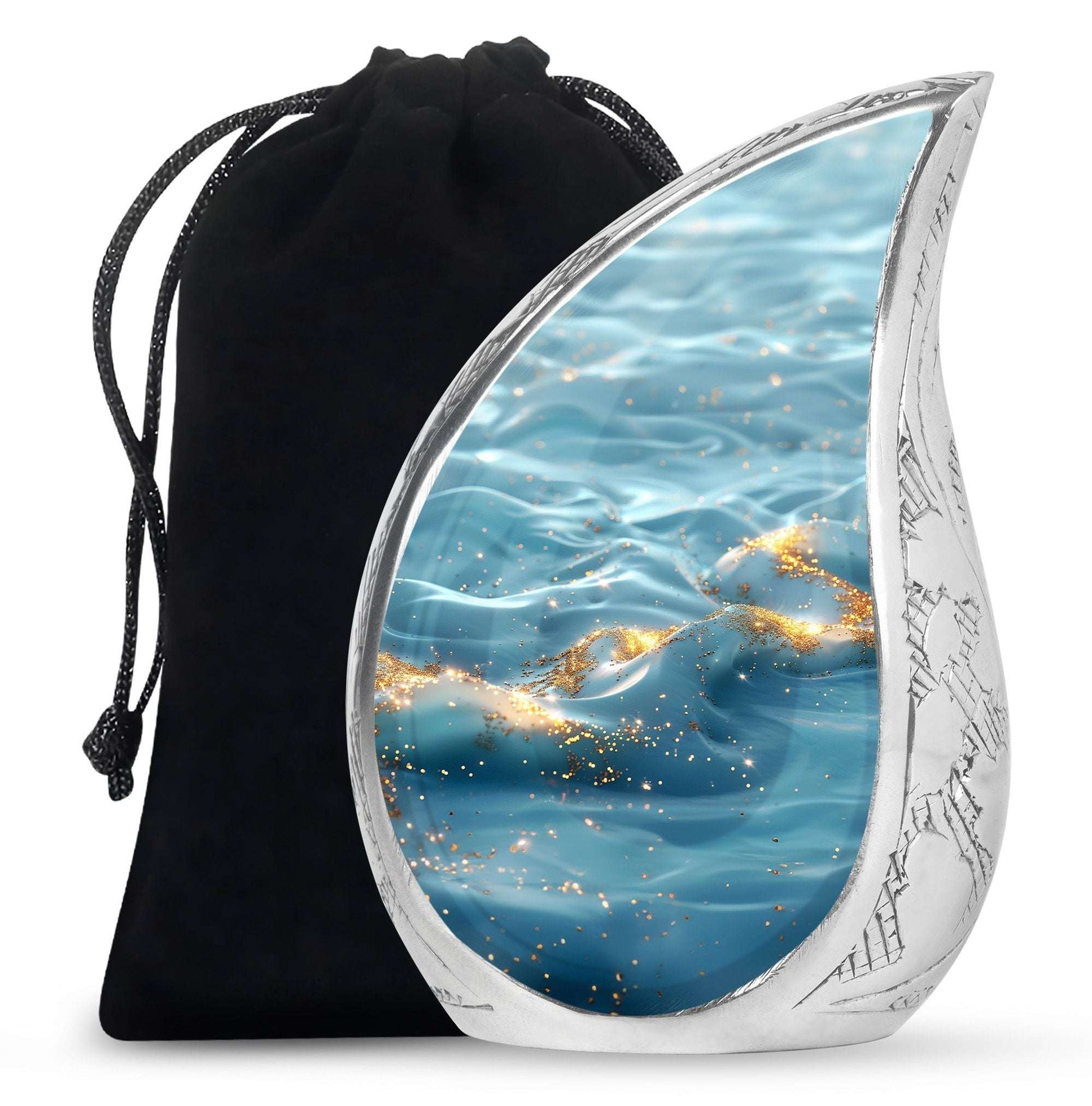 Blue Ocean Swirl Abstract Cremation Urn for Ashes - Urn For Adult Female Ashes