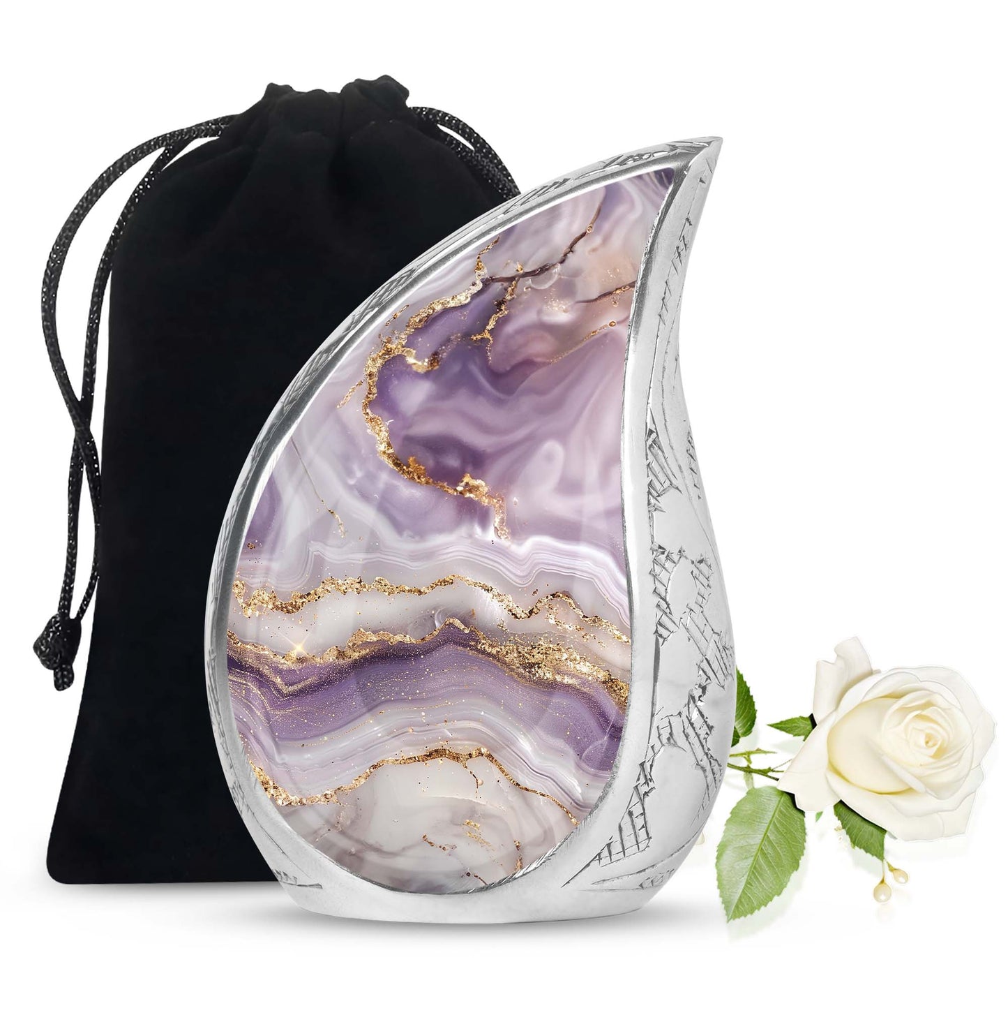 Purple Personalized Marble Cremation Urn for Human Ashes - 10-inch, 200 cu in - Yatskia