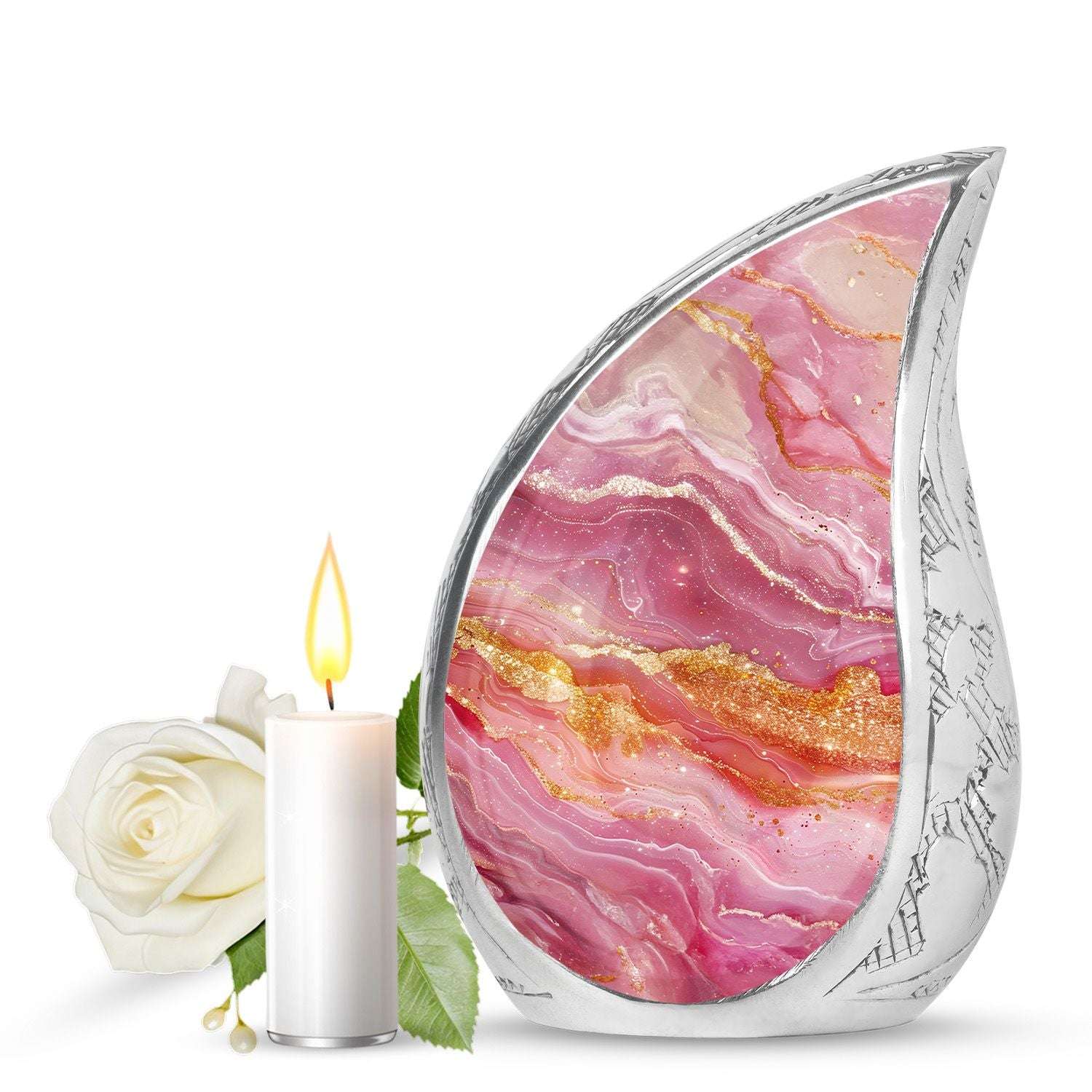 Pink Marble Swirl Cremation Urn for Adult Ashes - Abstract Memorial Keepsakes