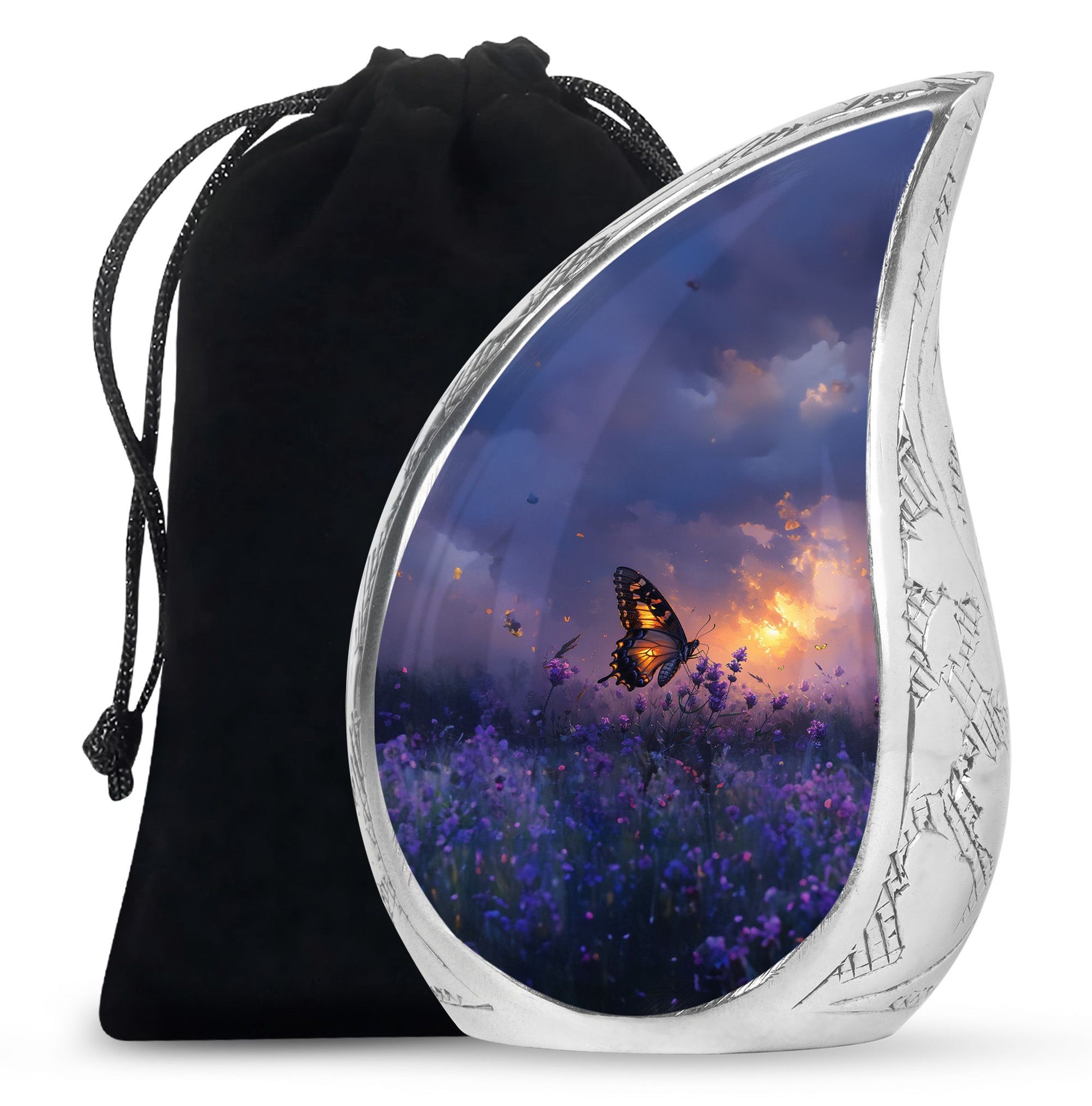 Purple Meadow Urn For Ashes - Monarch Butterfly Funeral Urn For Women