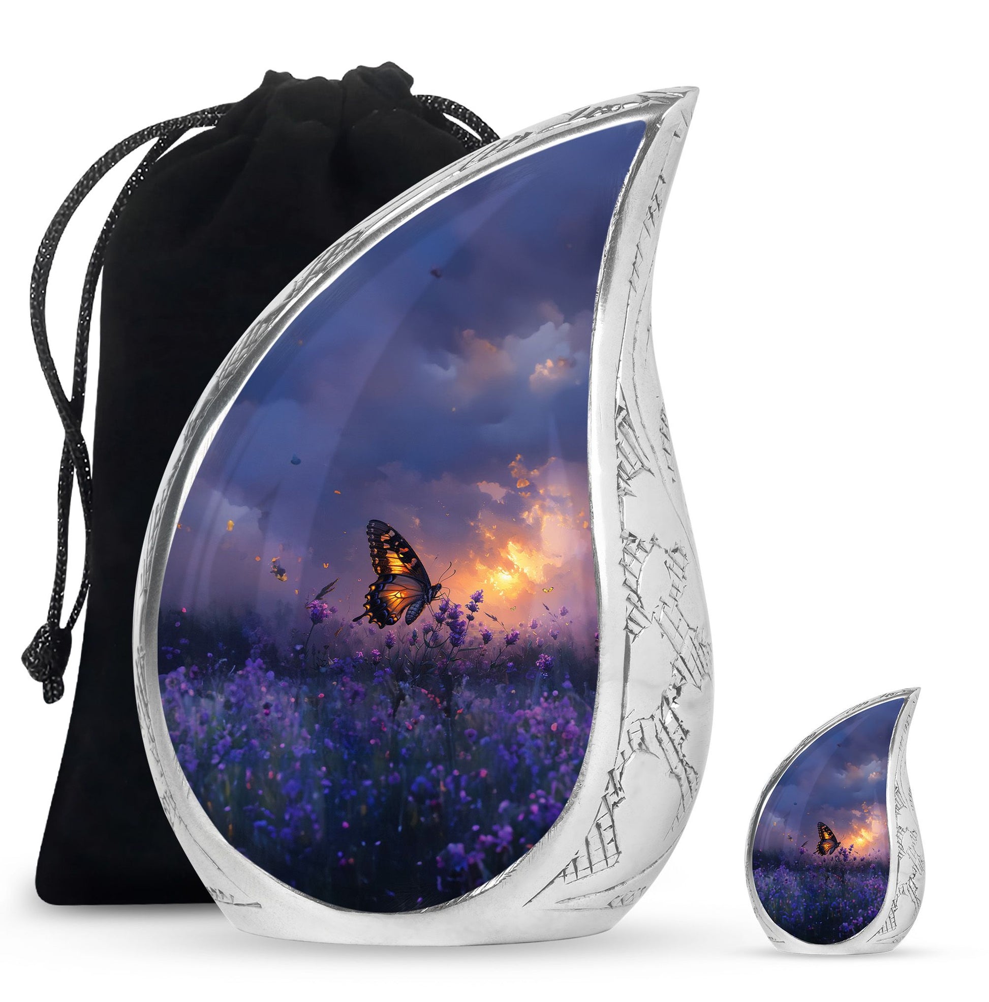 Purple Meadow Urn For Ashes - Monarch Butterfly Funeral Urn For Women