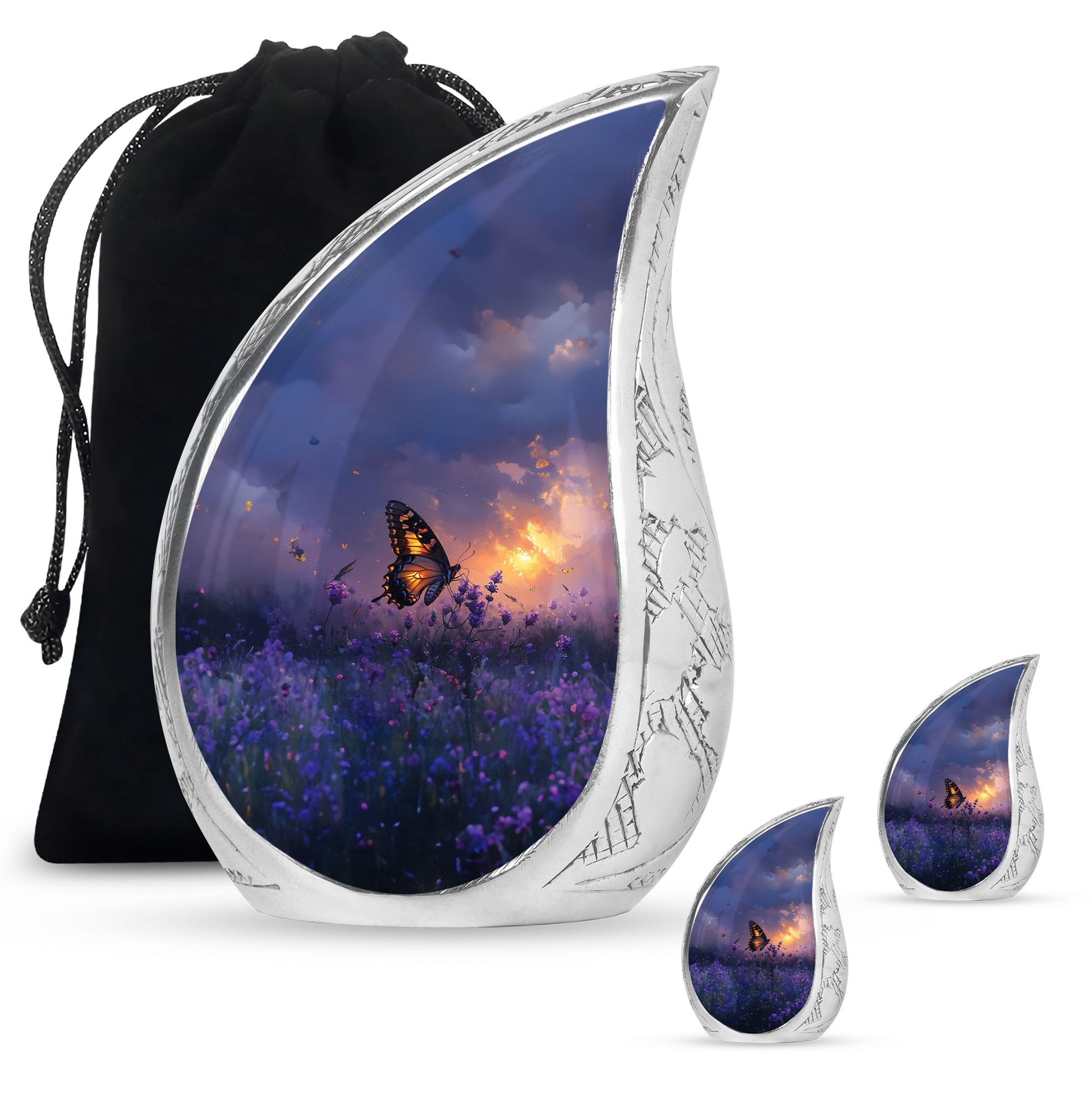 Purple Meadow Urn For Ashes - Monarch Butterfly Funeral Urn For Women