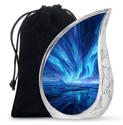 Blue Aurora Cremation Urn – Arctic Sky Cremation Ashes Urns Combo