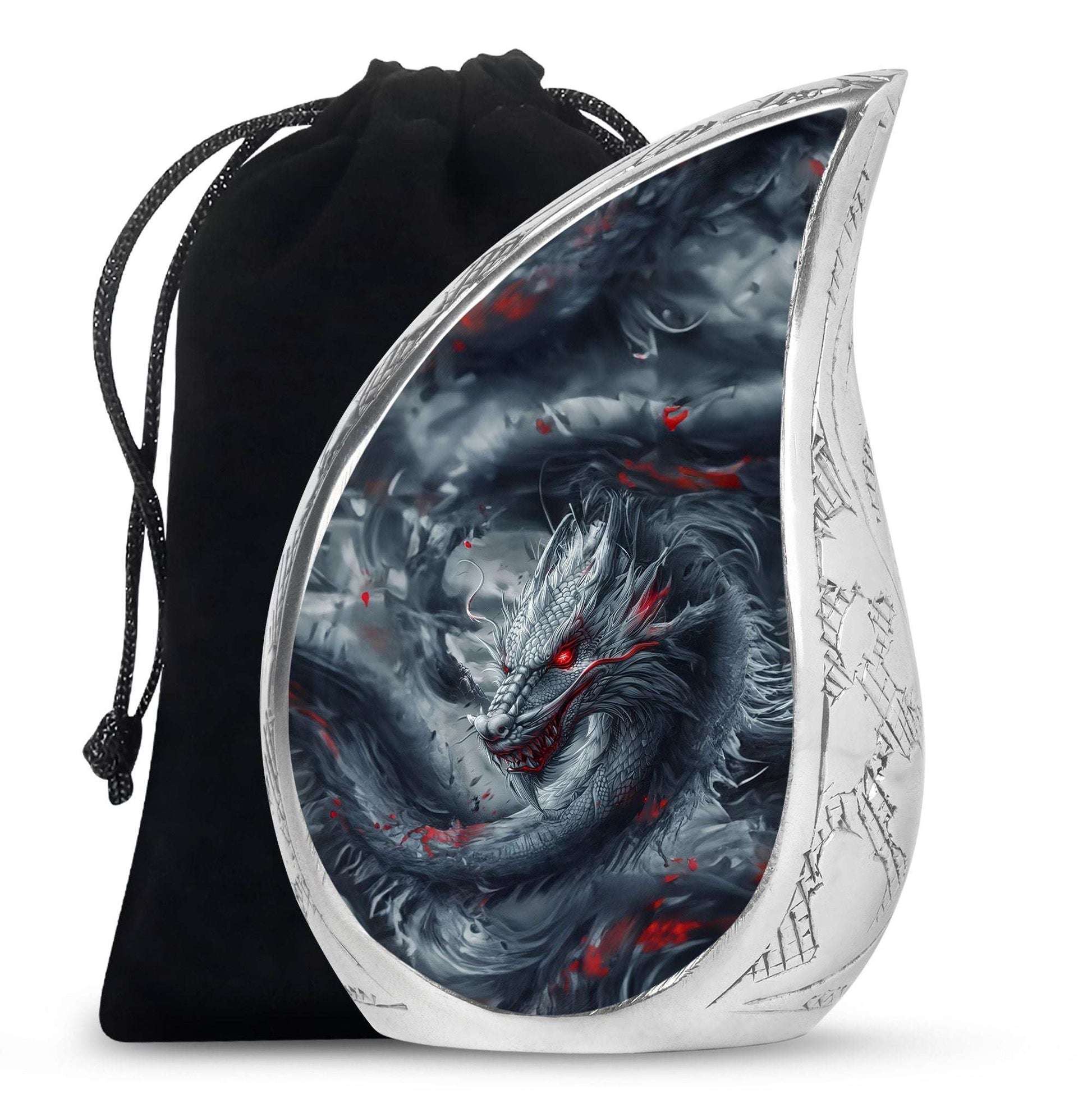 Dragon Urn for Human Ashes – Fierce Grey Red Eyed Cremation Urn Adult Male