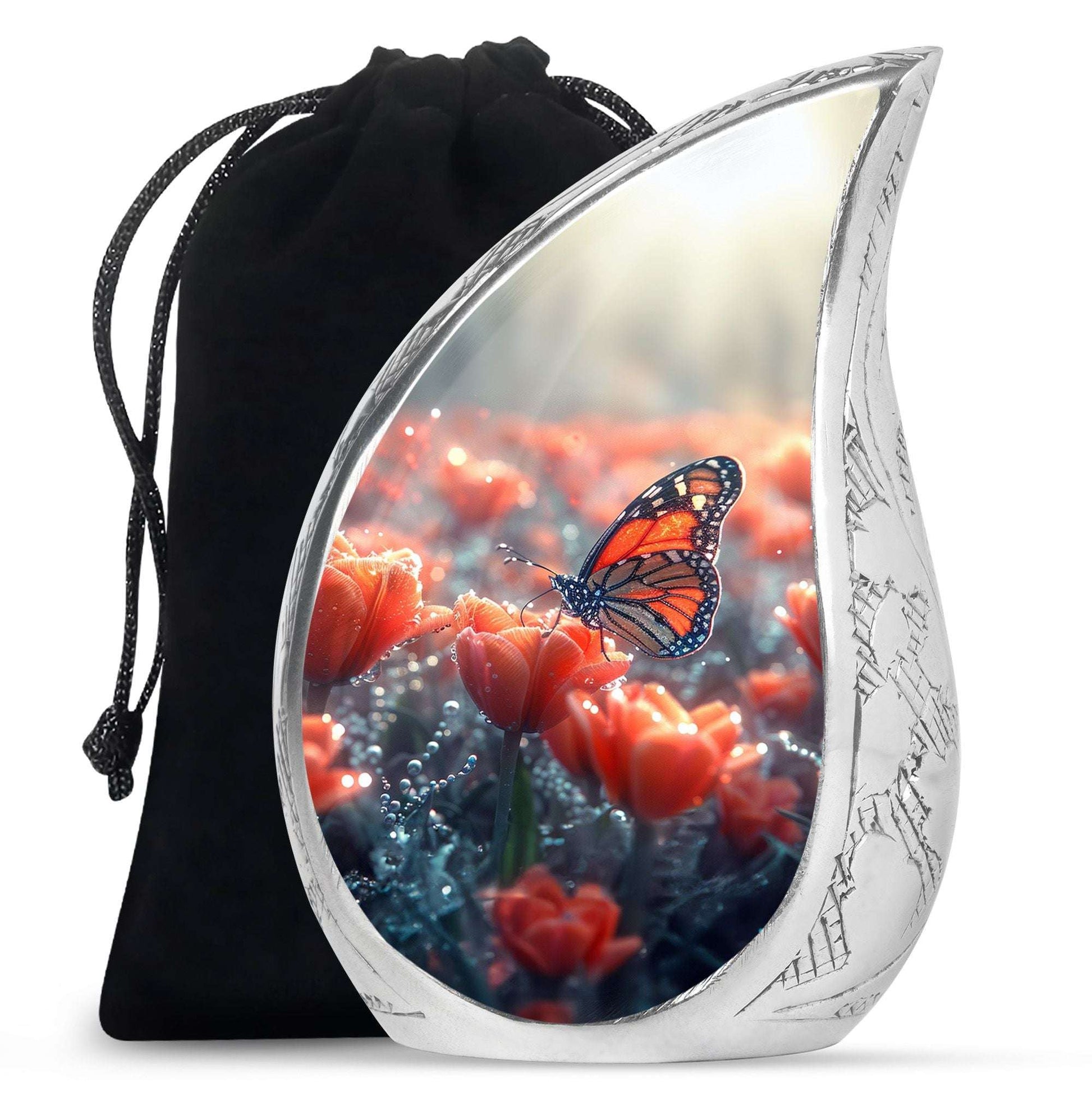 Monarch Butterfly Urn for Adult Ashes – Orange Floral Cremation Urn